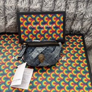 Kurt Geiger Denim Blue Kensington Wristlet Mini Pouch.